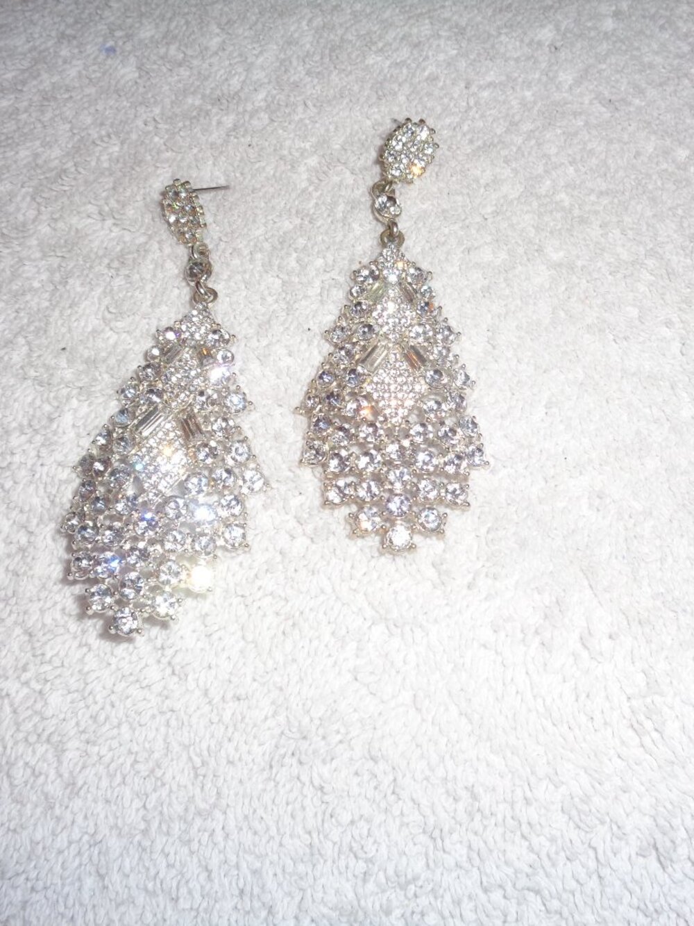 CHRISTMAS TREE BLING BLING EARRINGS Silver Tone 3 1/4 inches in length